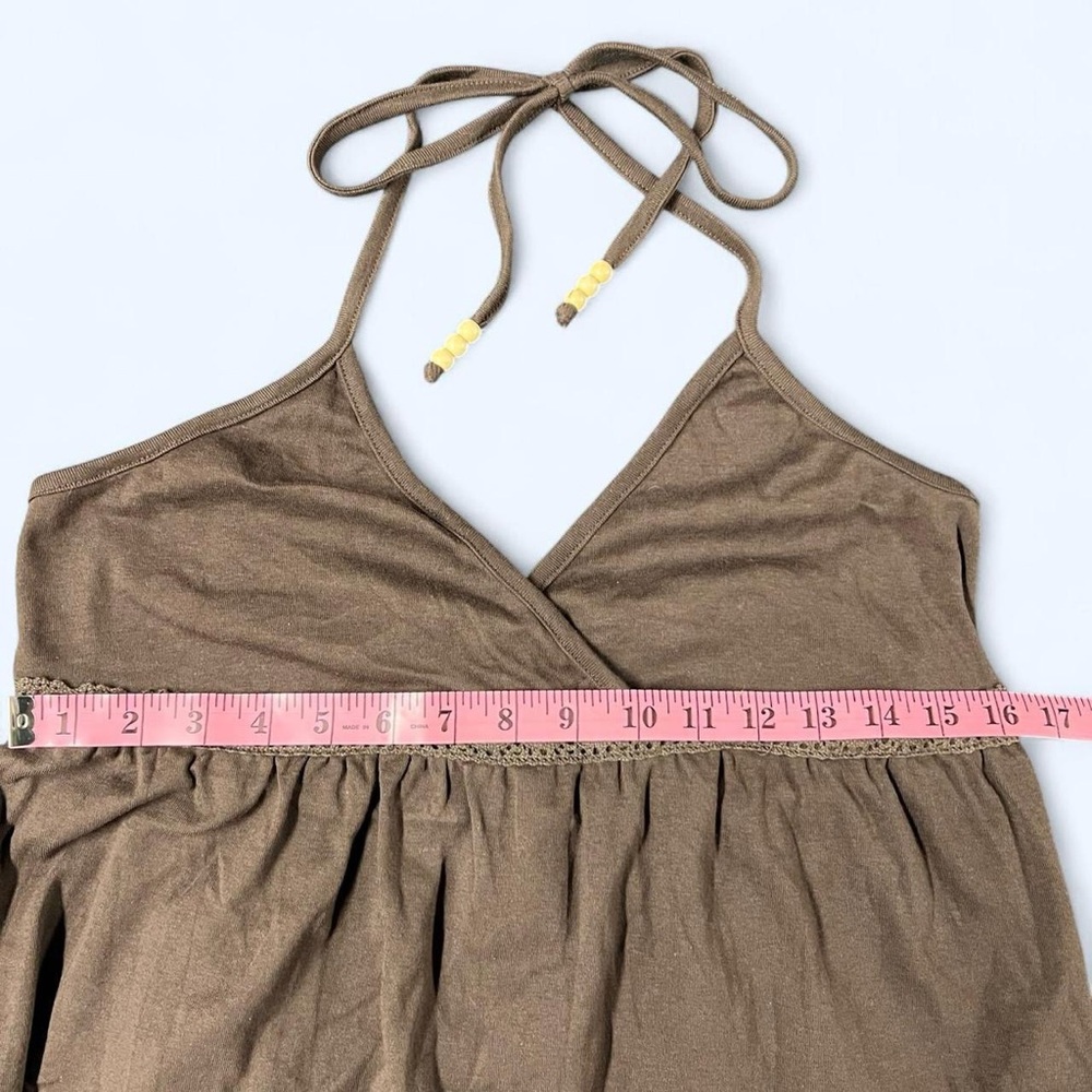 Y2k Babydoll Halter Top Brown XL Beaded Accent Boho 2000s Sleeveless Fairy - Picture 3 of 4
